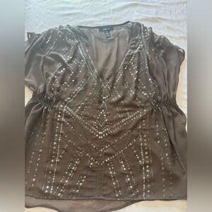 Style & Co. Brown Embellished V-Neck Tunic